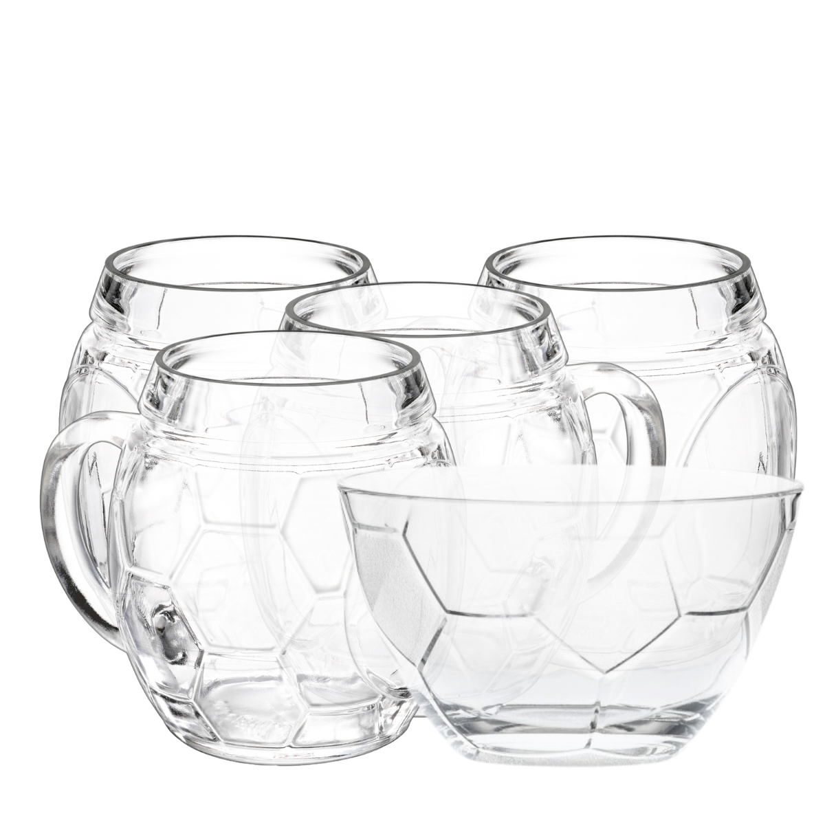 Soccer - Set de 4 Tarros Cerveceros De Vidrio con 1 Bowl