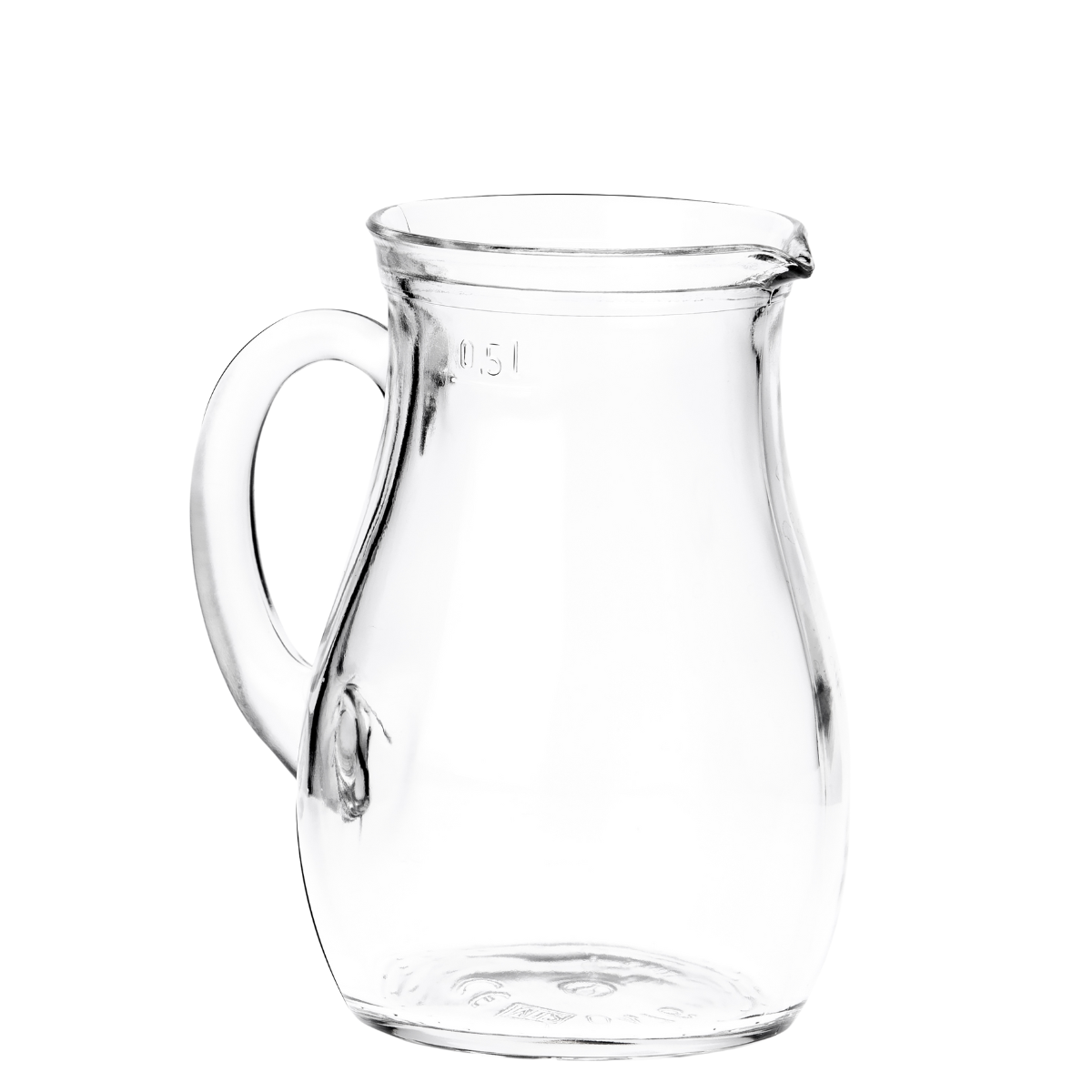 jarra de 500 ml de vidrio con asa en un fondo blanco