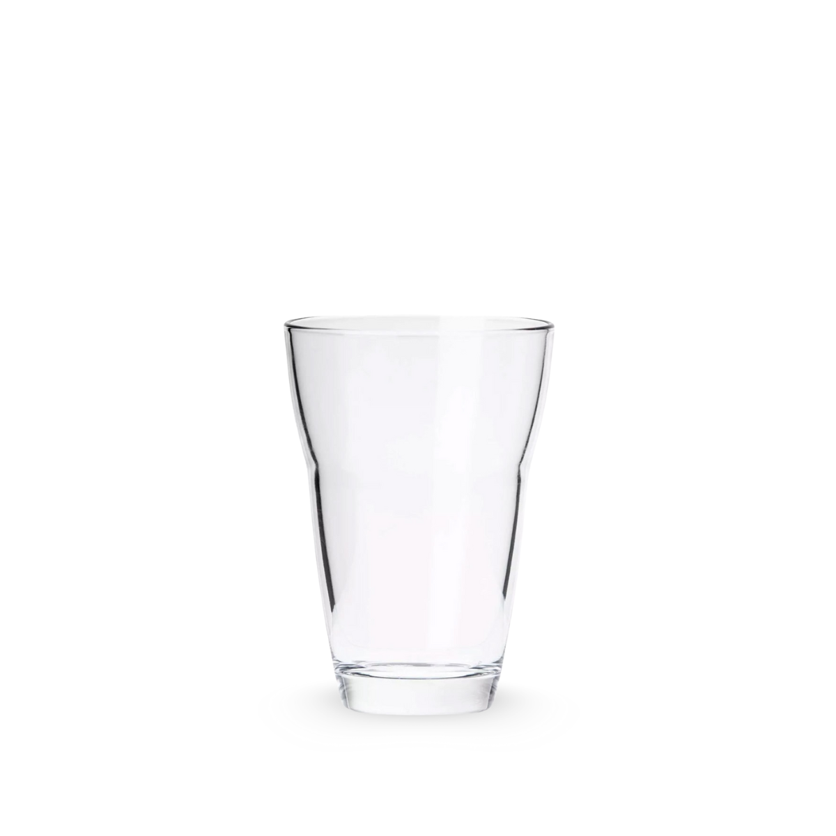 Juego de 6 vasos Jazz de vidrio apilables de 330 ml sobre fondo blanco