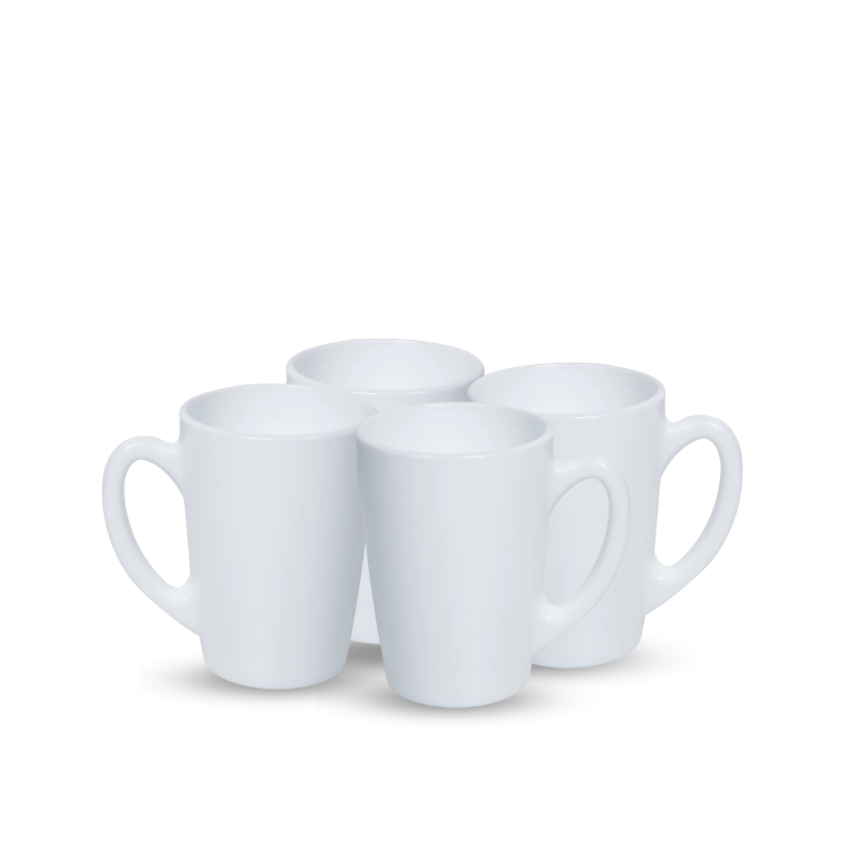Juego de 4 tazas de opal blancas Morning de 320 ml, elegantes y duraderas, perfectas para el hogar o cafeterías.