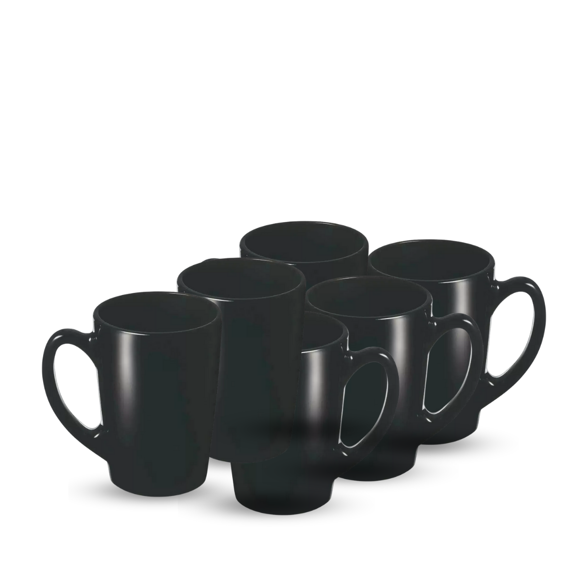 Set de 6 tazas Morning de opal color negro 320 ml, perfectas para café, té o bebidas calientes con estilo moderno.