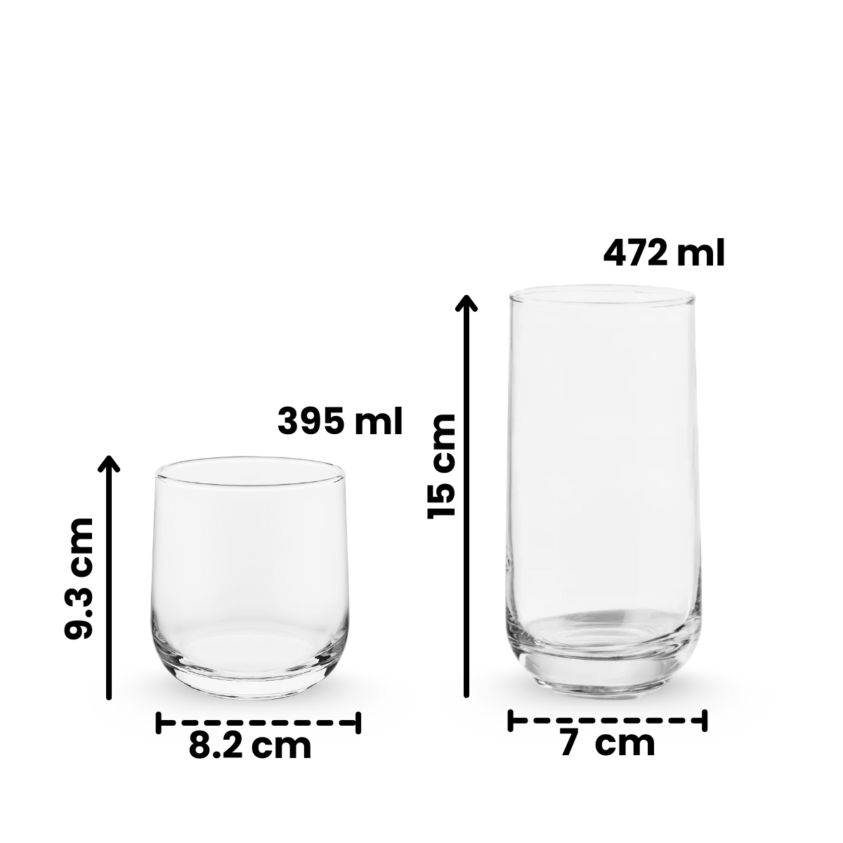 Vasos de vidrio cilíndricos Koba medidas y dimensiones 