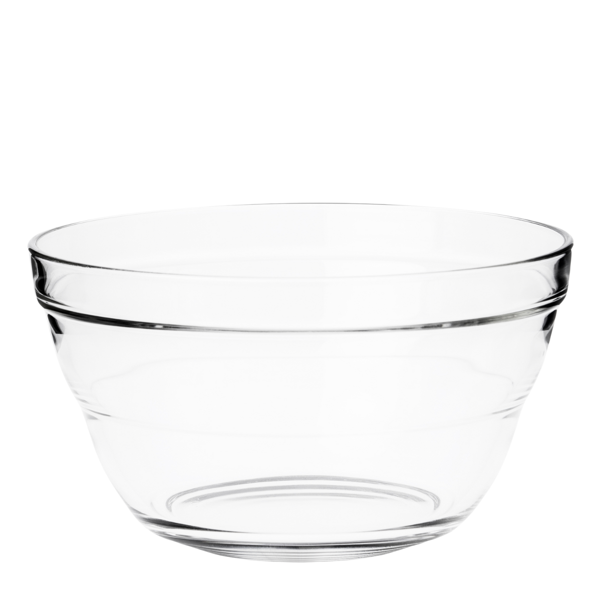 bowl de vidrio apilable de 21.5 cm en fondo blanco
