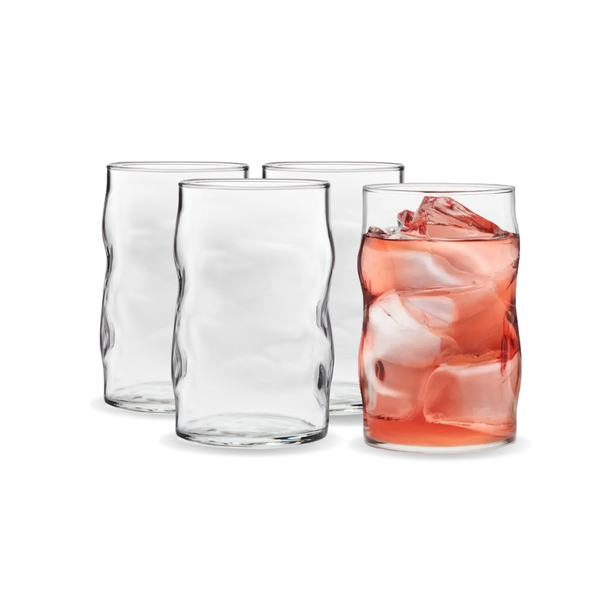 Juego de 4 vasos Lava de vidrio de 473 ml con borde ondulado estilo lava