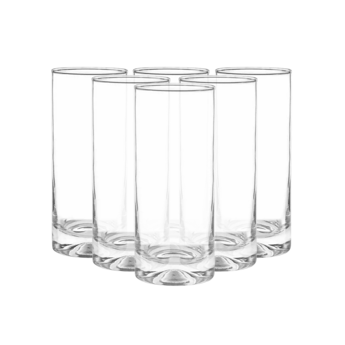 Set de 6 vasos altos Manhatan de vidrio, diseño moderno para bebidas largas