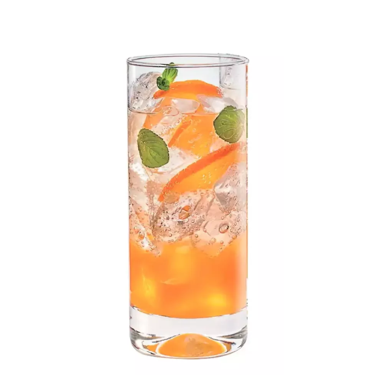 Vaso alto Manhatan de vidrio con bebida refrescante y frutas, ideal para cócteles