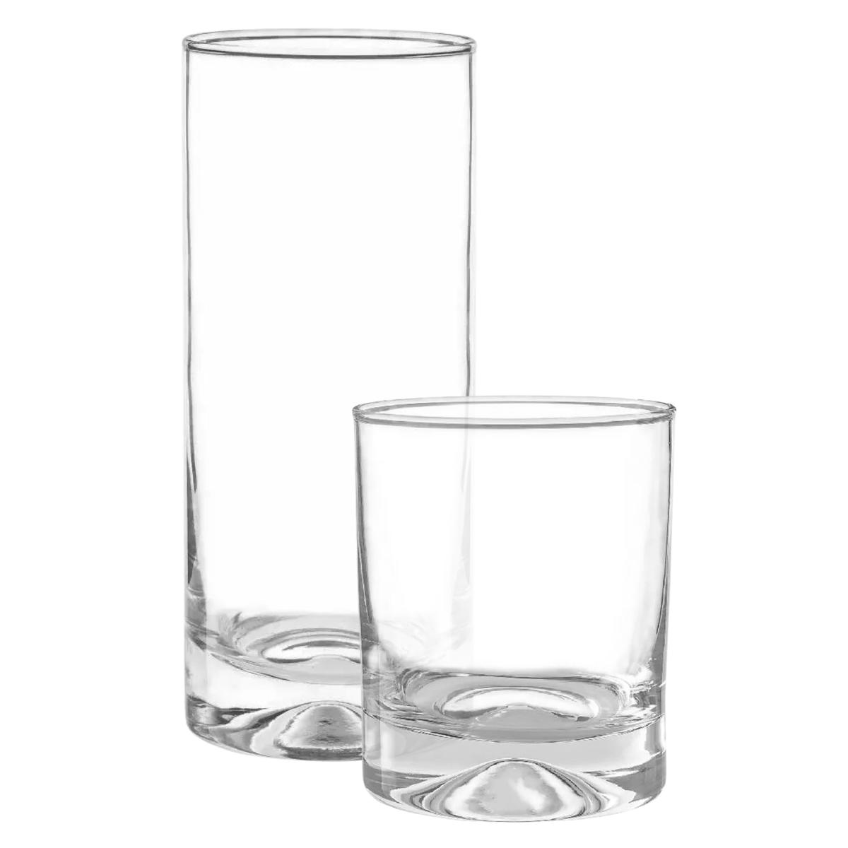 Juego de vasos Manhatan de vidrio con base gruesa, incluye vaso alto y bajo, diseño moderno y elegante