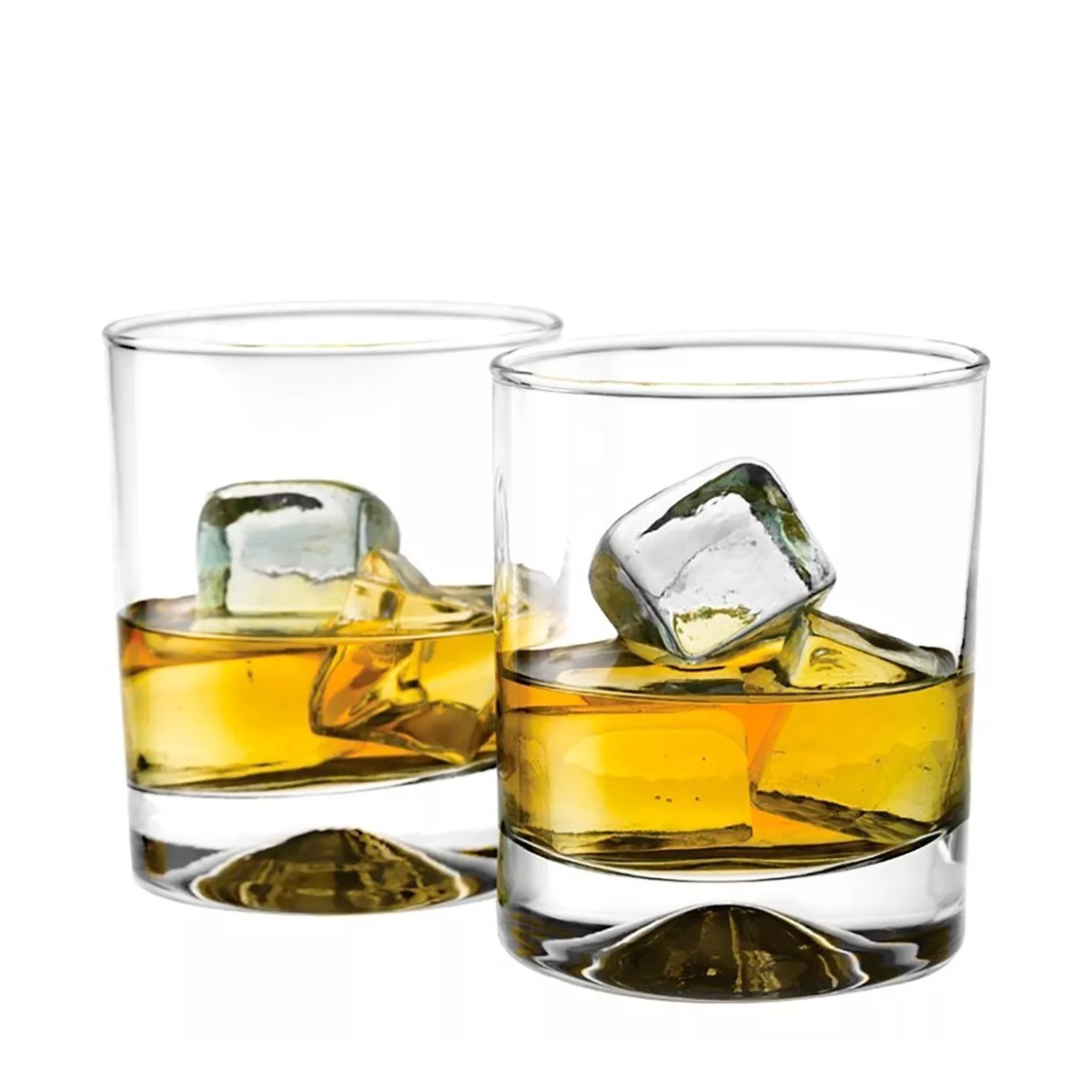 Vasos Manhatan de vidrio con whiskey y hielo, base gruesa para bebidas premium