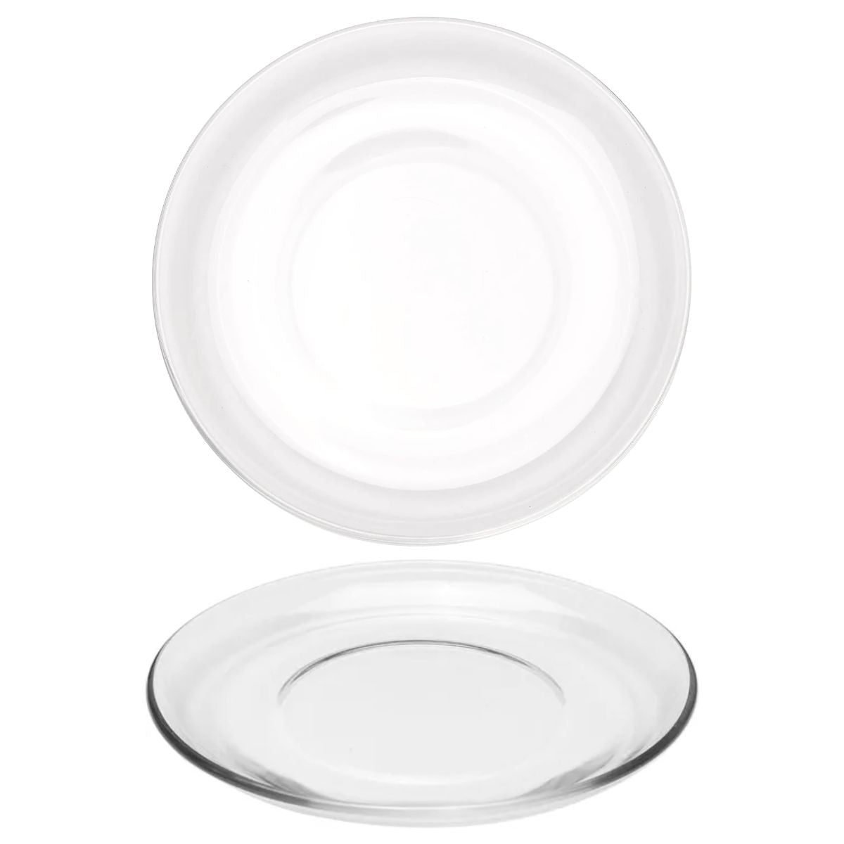 Juego de platos de vidrio Pergamino, diseño transparente ideal para acompañar tazas de café o té.