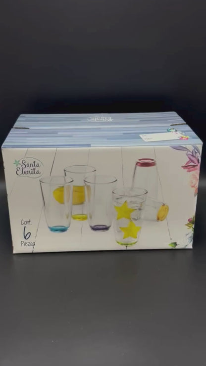 Santa Elenita Colores - Juego de 6 Vasos de Vidrio 316 ml