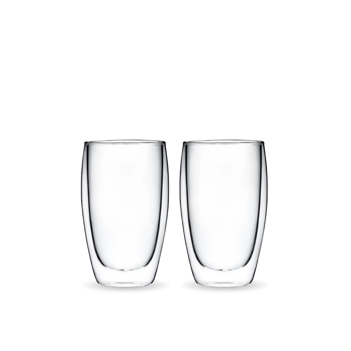 Set de dos vasos altos Doppio de vidrio de doble pared sobre fondo blanco