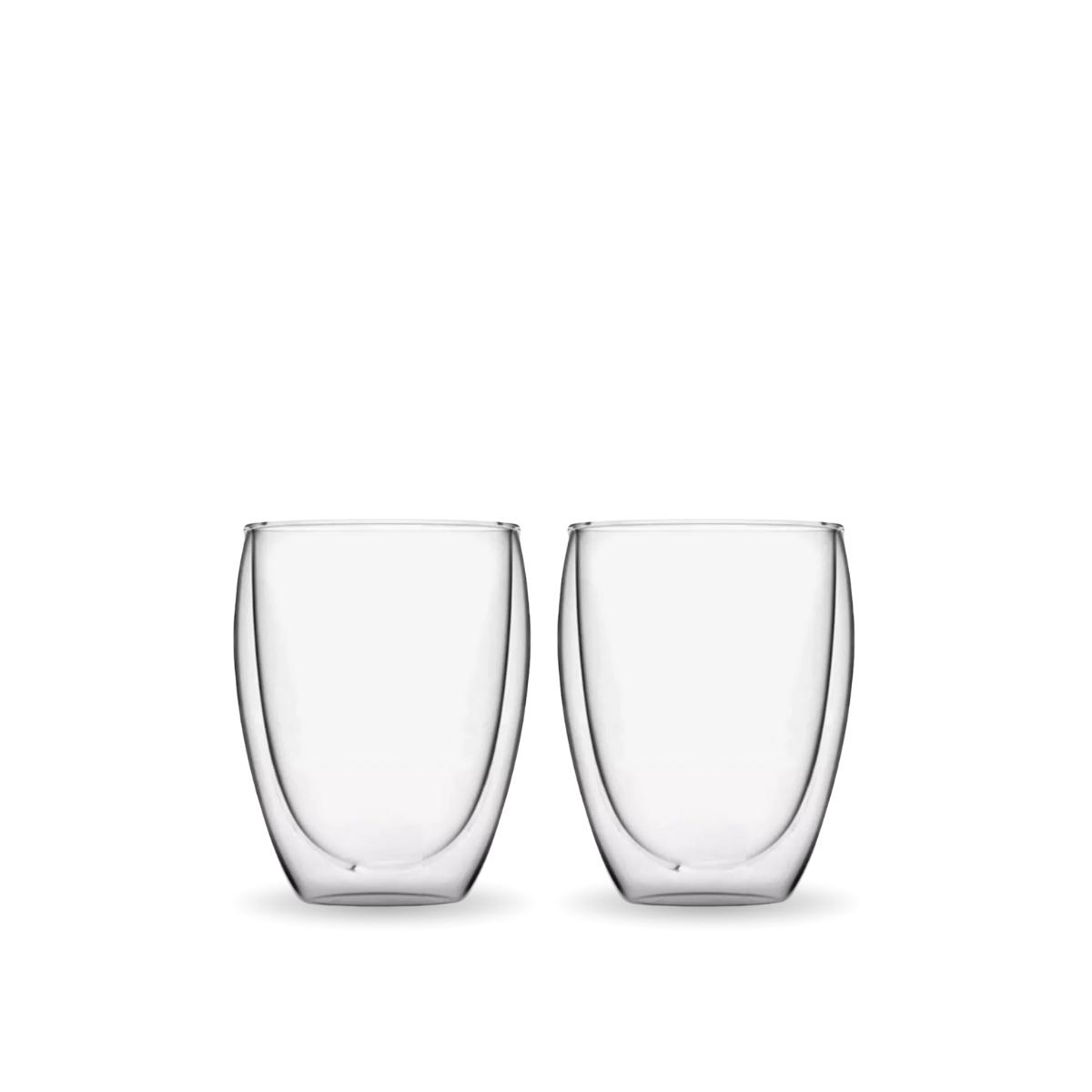 Set de dos vasos Doppio de vidrio de doble pared sobre fondo blanco