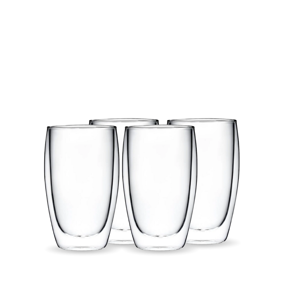 Set de cuatro vasos altos Doppio de vidrio de doble pared con diseño transparente