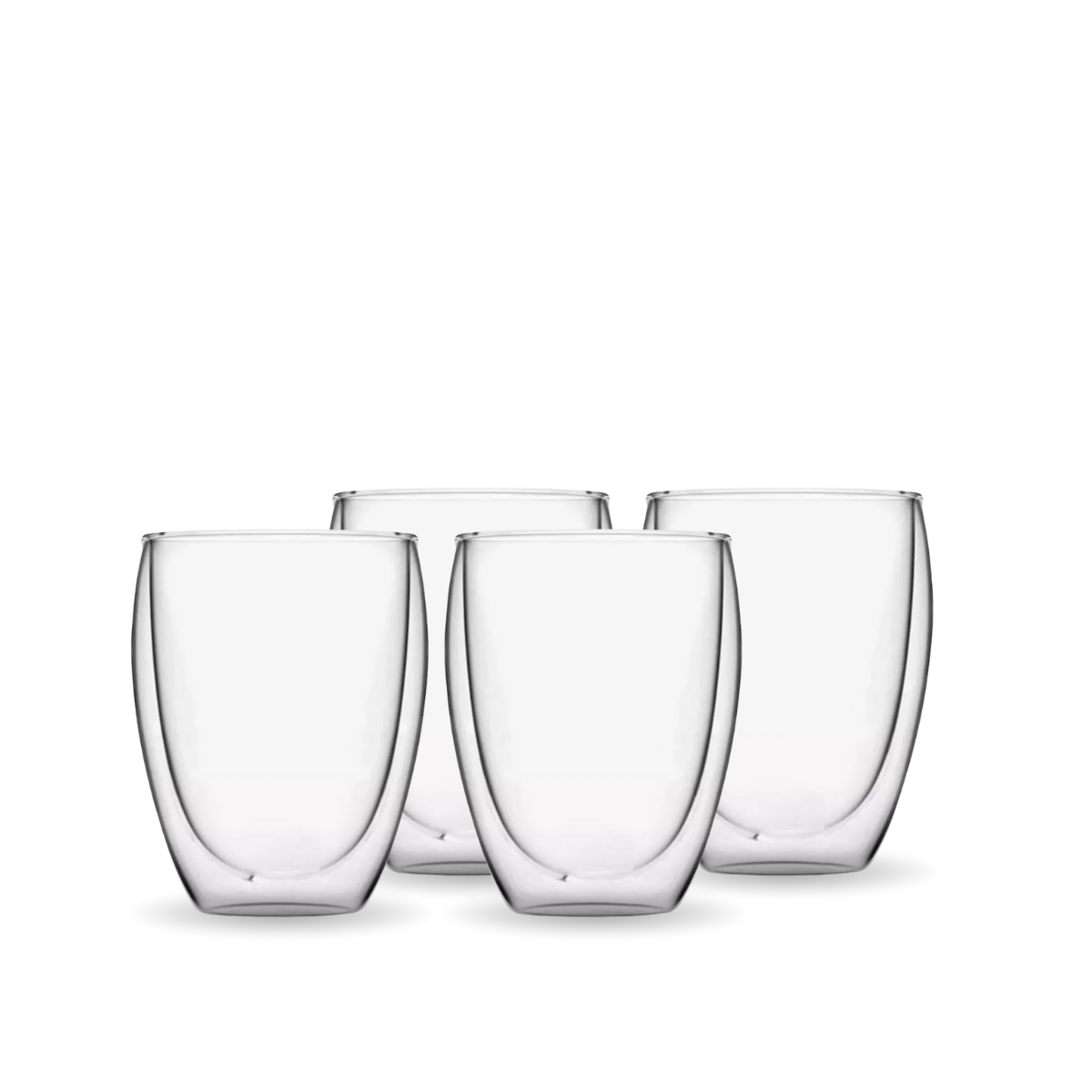 Set de cuatro vasos Doppio de vidrio de doble pared con diseño transparente