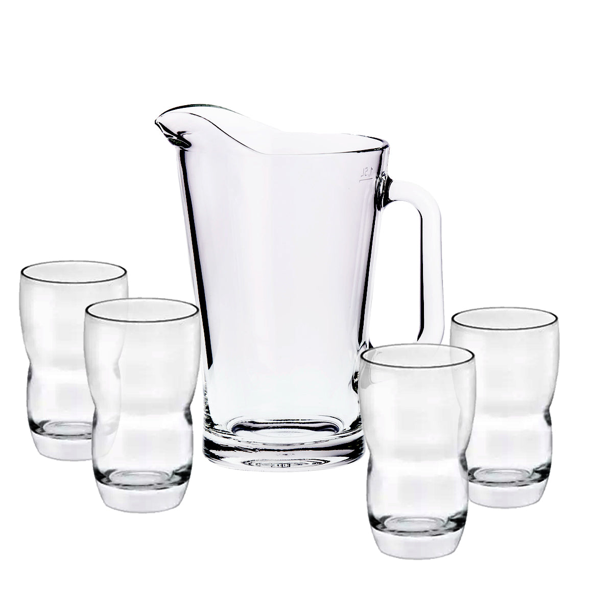 Conic - Set de Jarra De Vidrio 1.8 Lt y 4 Vasos De 470 Ml