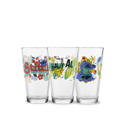 Disney Stitch - Juego 3 Vasos de Vidrio 414 ml