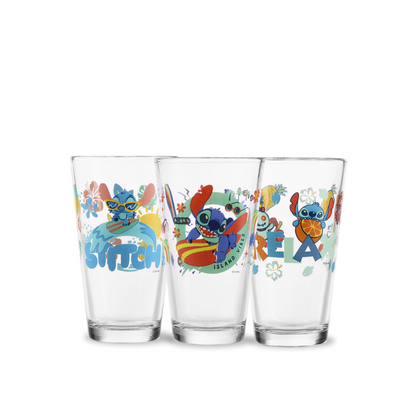 Disney Stitch - Juego 3 Vasos de Vidrio 414 ml