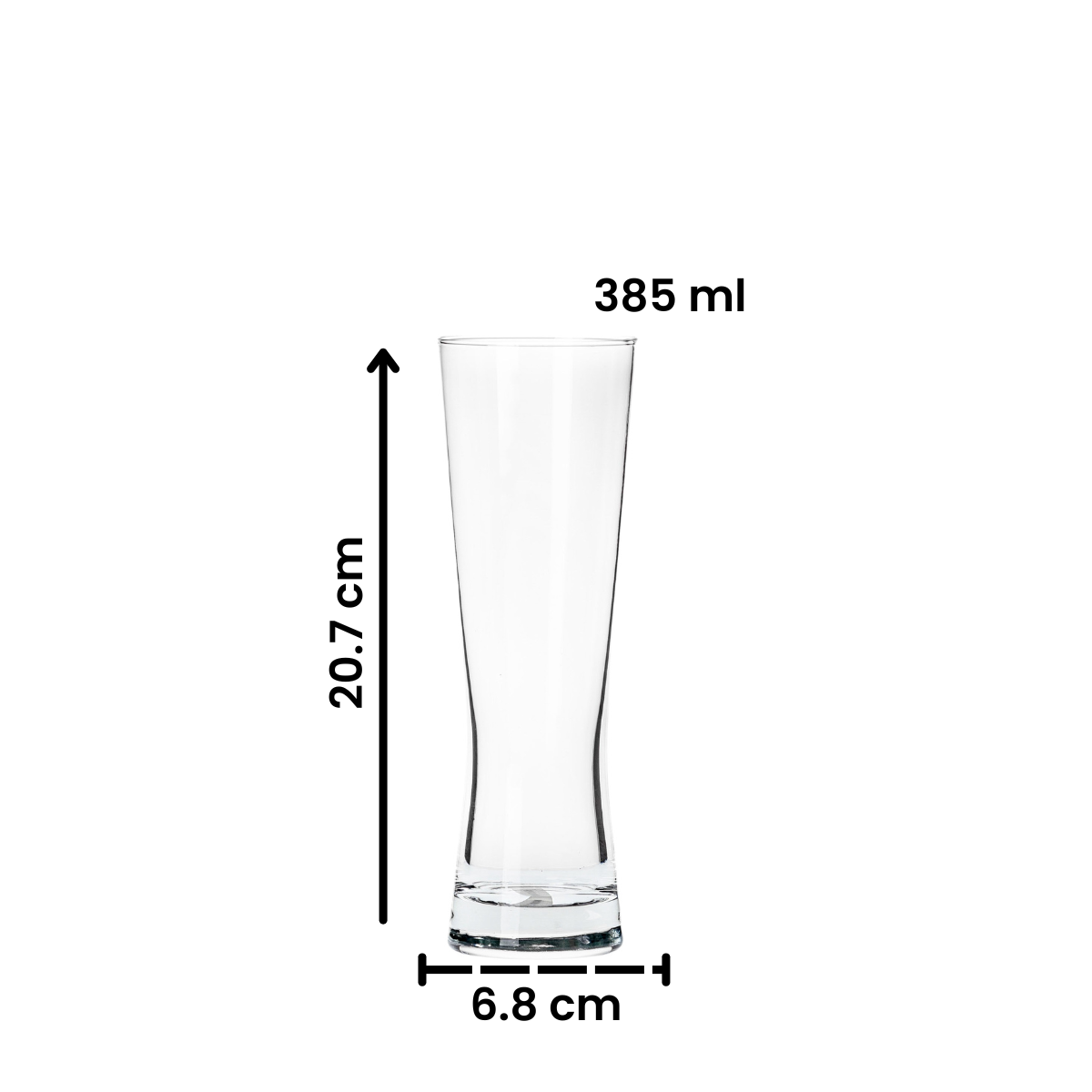 vaso cervecero alto con medidas en fondo blanco