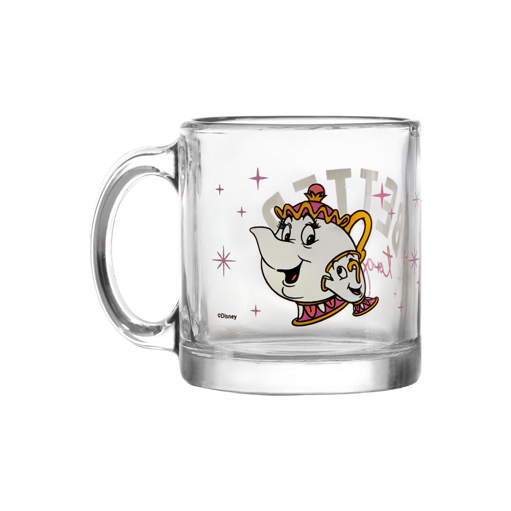 Taza de vidrio Disney de 384 ml con diseño de la Sra. Potts y Chip, personajes de La Bella y la Bestia.