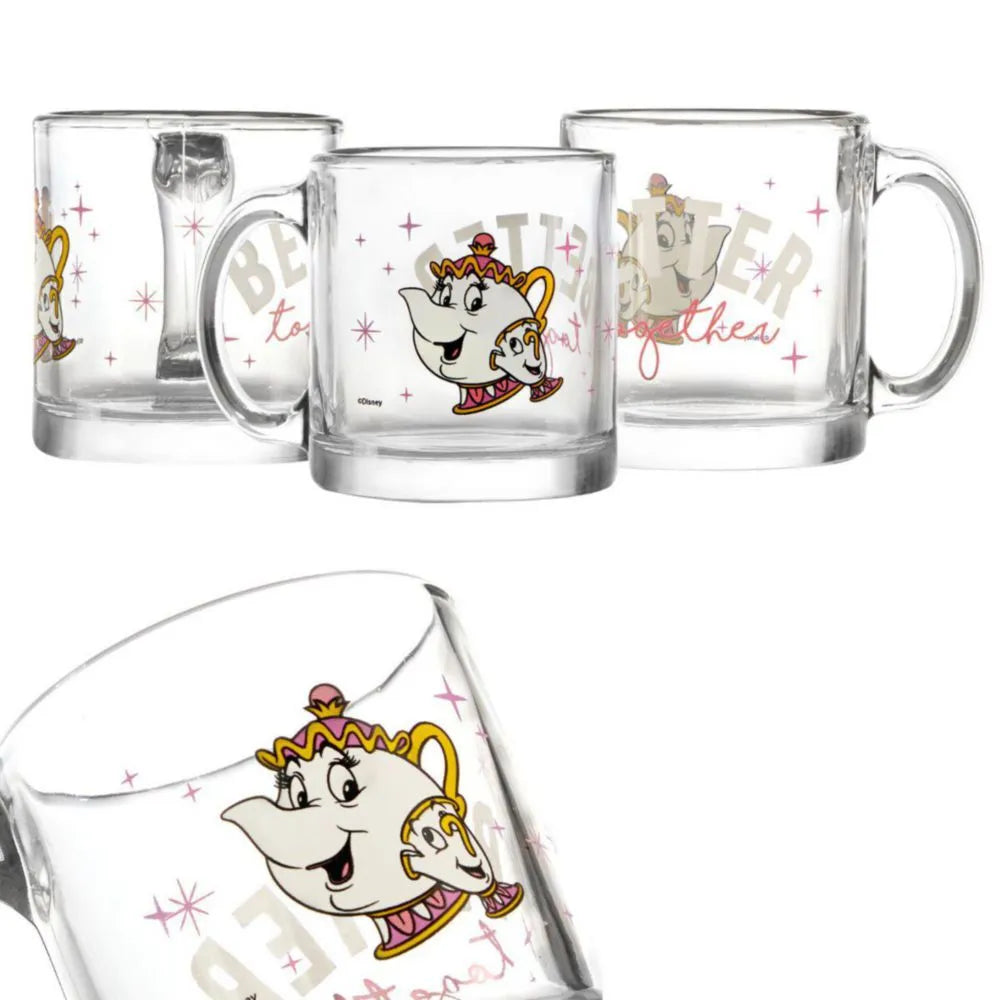 Tazas de vidrio Disney de 384 ml con diseño de la Sra. Potts y Chip de La Bella y la Bestia.