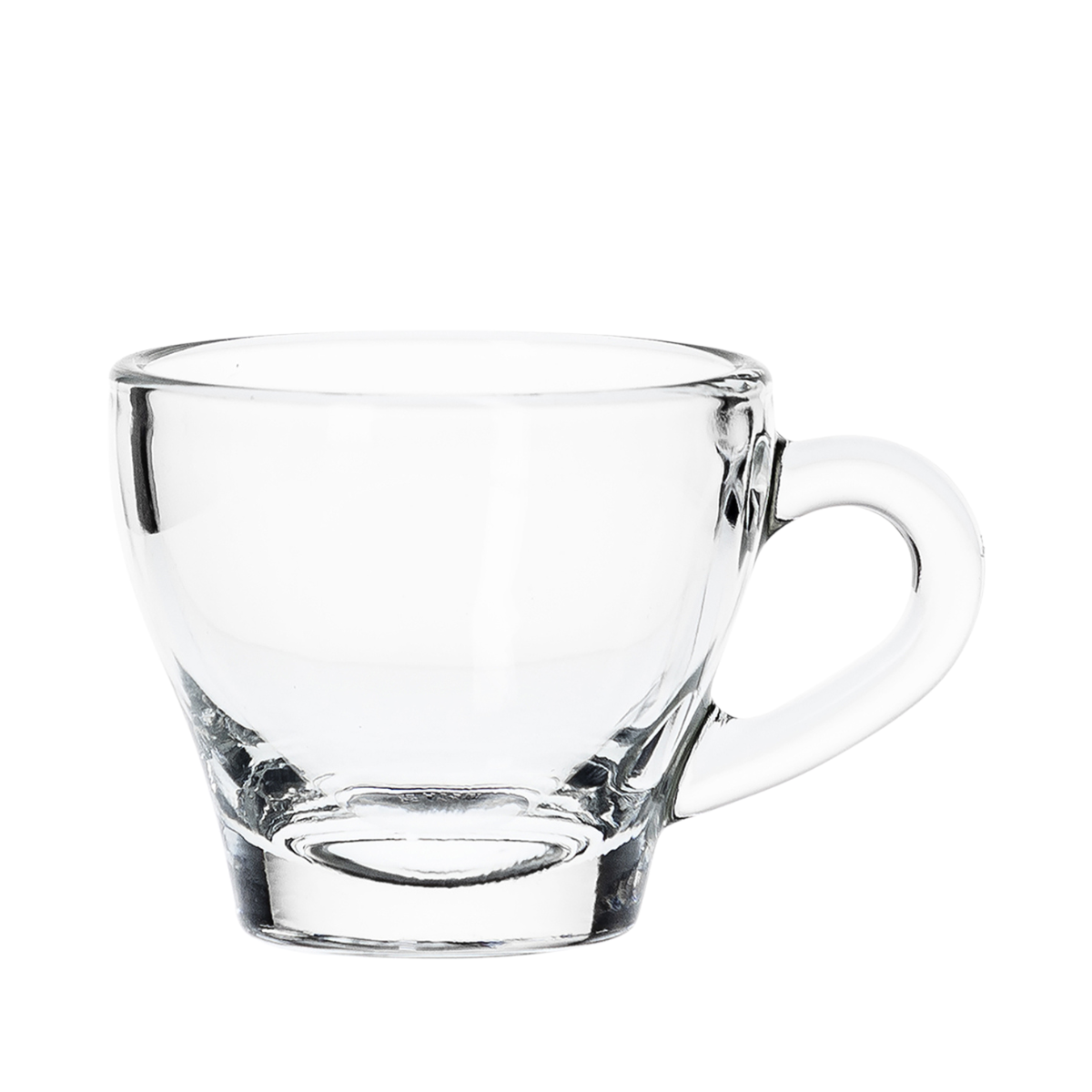 Taza mediana de vidrio Ischia 180 ml, perfecta para capuchino o café americano, diseño moderno y duradero.