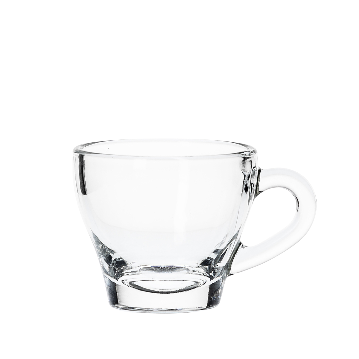 Taza pequeña de vidrio Ischia 80 ml para espresso, diseño transparente resistente y elegante.
