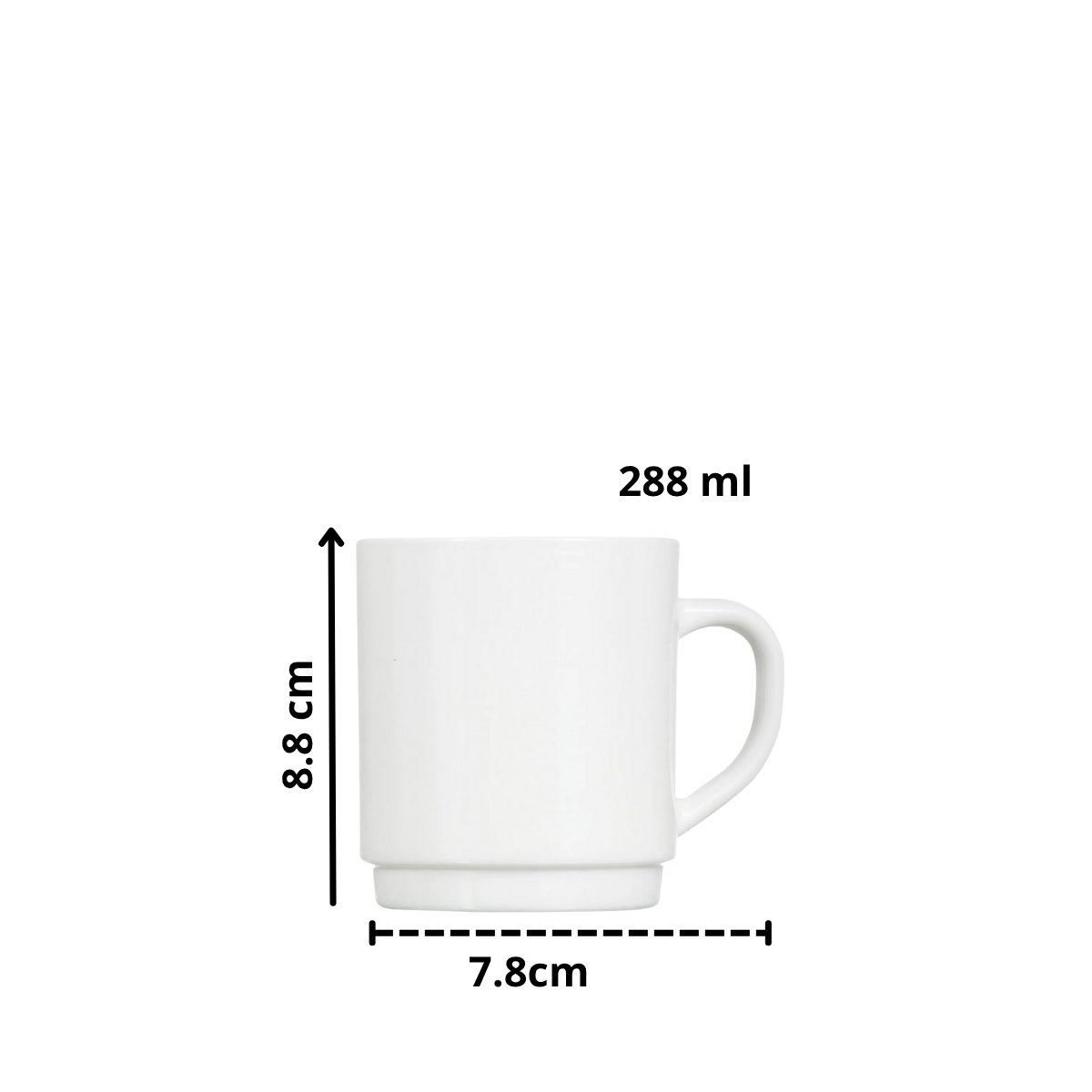 Taza Zelie de Opal Blanco con medidas 8.8 cm de alto y 7.8 cm de diámetro, capacidad 288 ml.