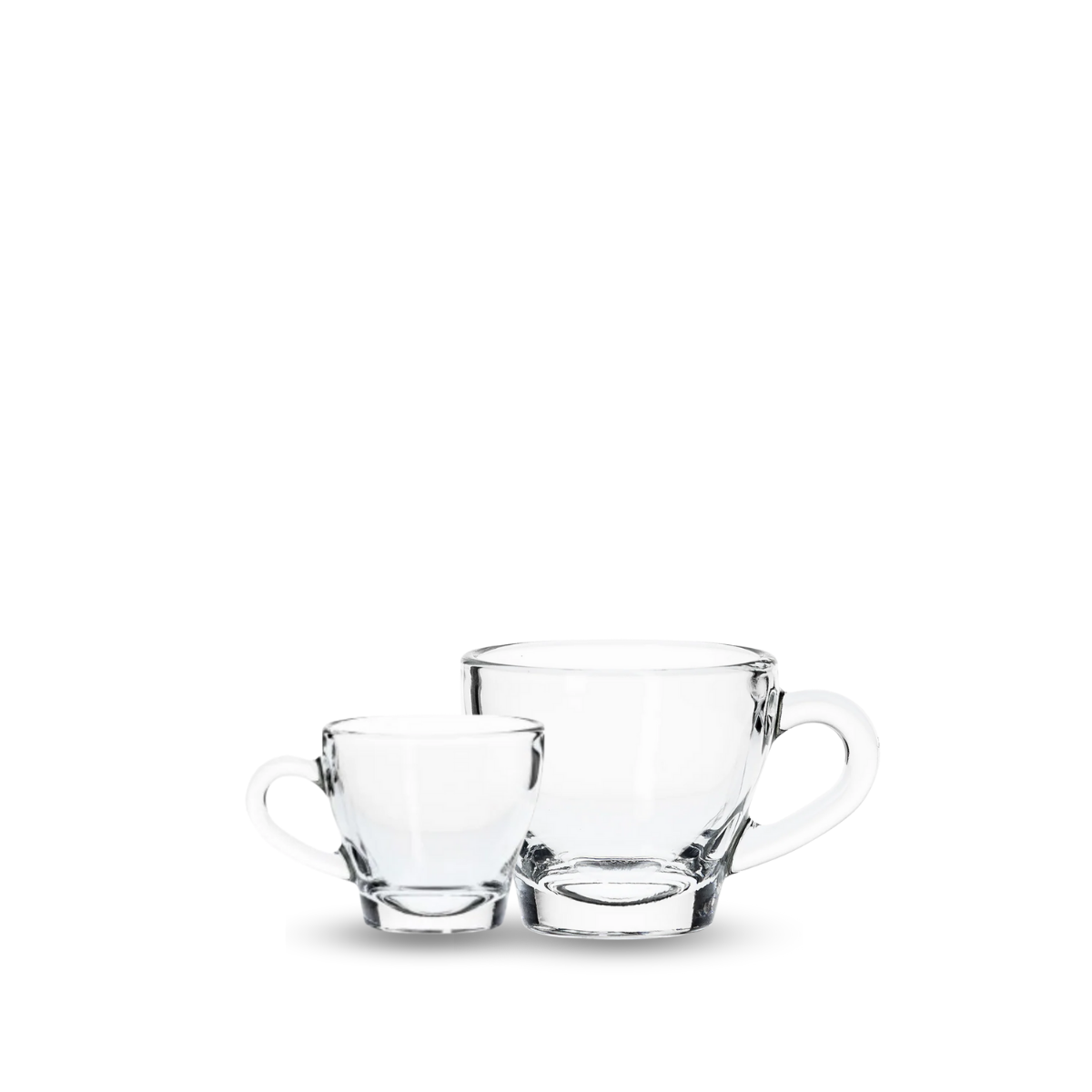 Tazas de vidrio Ischia para café espresso y capuchino de 80 ml y 180 ml, diseño moderno con mango transparente.