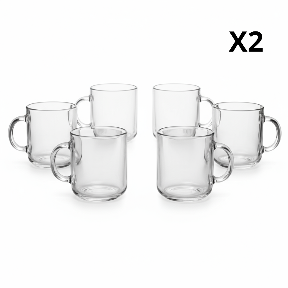 Juego de 12 tazas de vidrio San Miguel de 374 ml con diseño clásico y transparente, ideal para café o té.