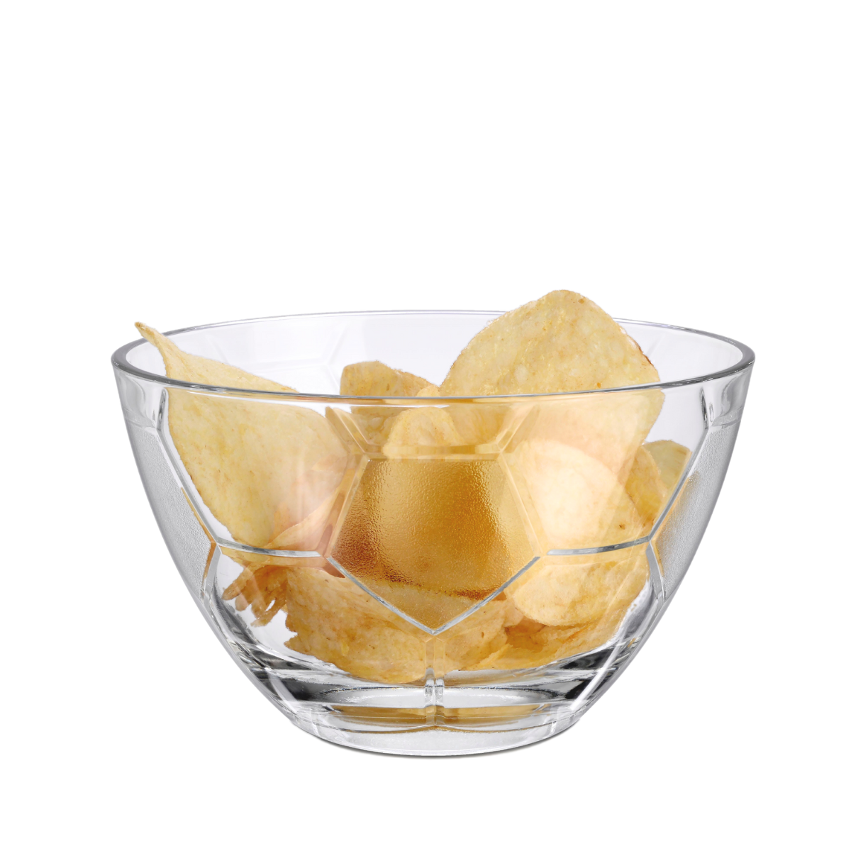 bowl de soccer de vidrio para papas en fondo blanco