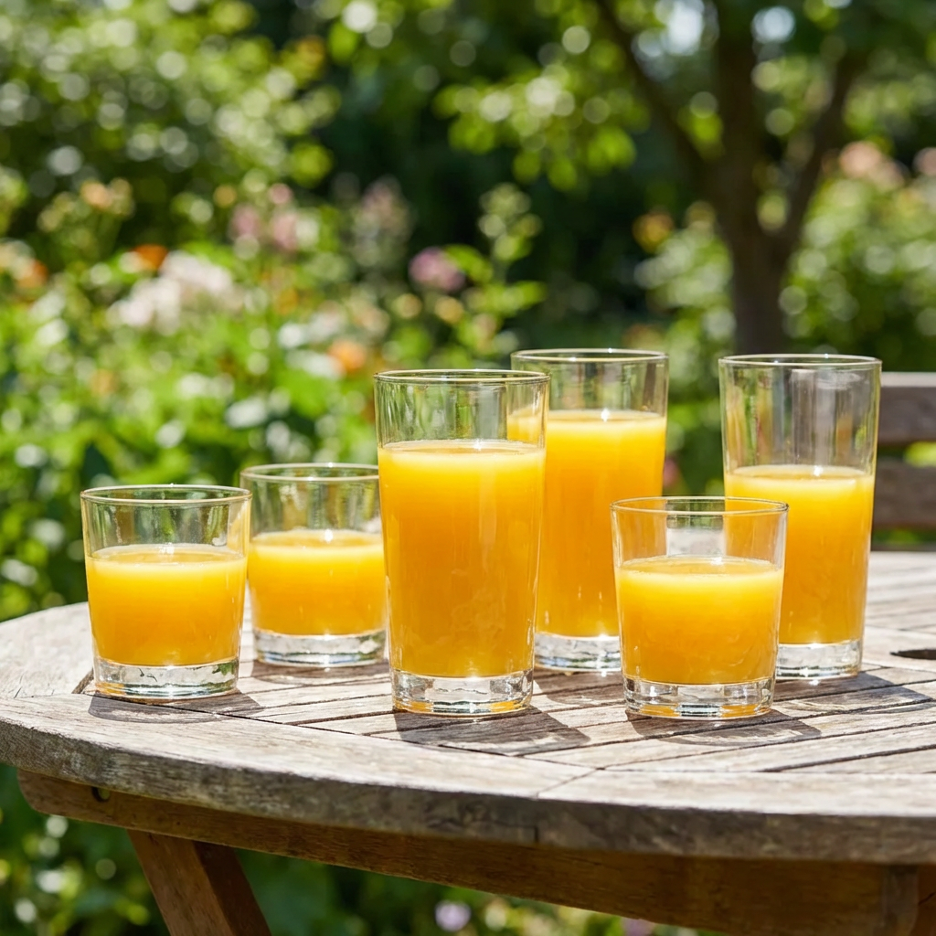 Juego de vasos Tierra con jugo de naranja en reunión al aire libre