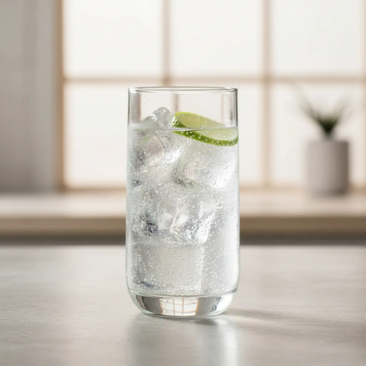 Vaso Koba de vidrio con bebida fría en un ambiente interior moderno