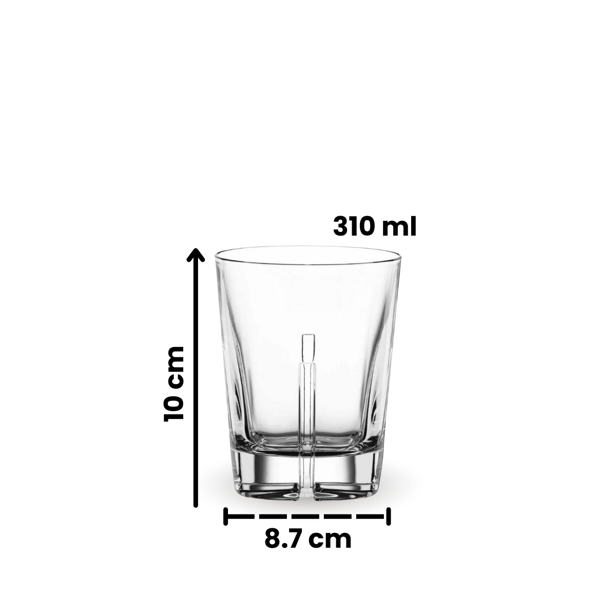 Medidas y capacidad del vaso Look de vidrio de 310 ml