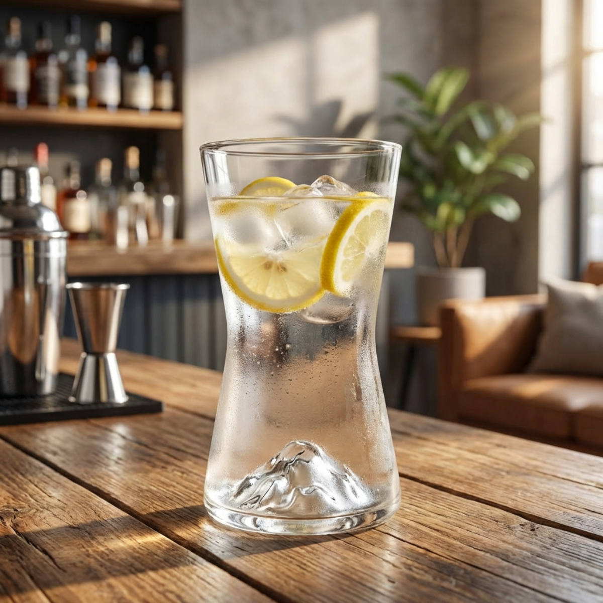 Vaso Palermo K highball de vidrio servido en barra con bebida fría