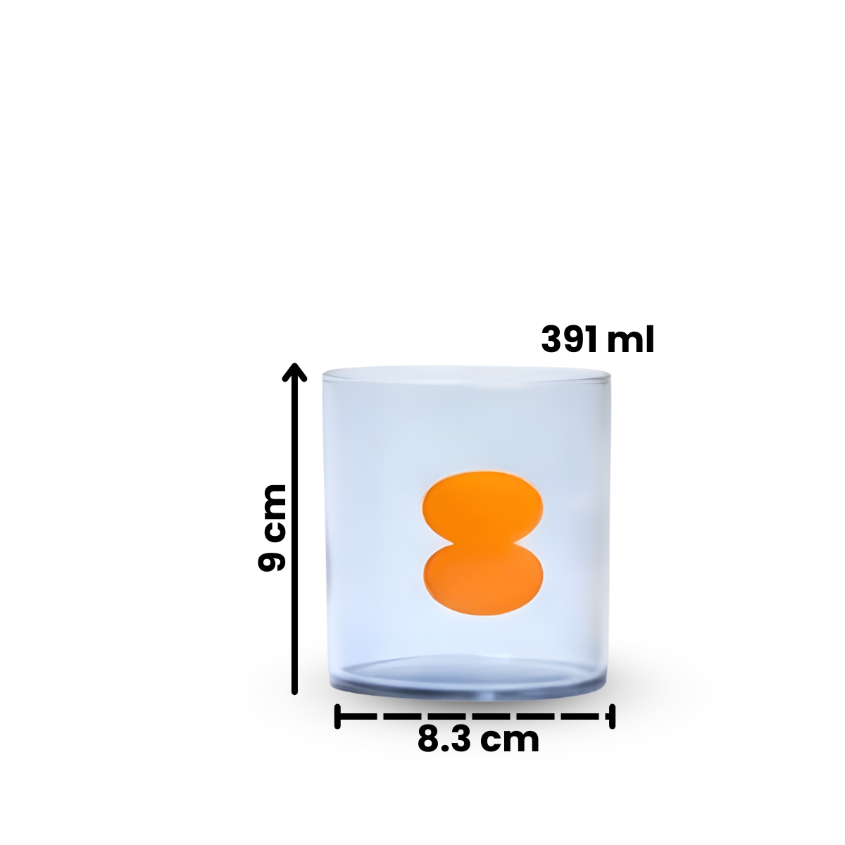 Medidas y capacidad del vaso Rio Bubble Toy de vidrio multicolor de 391 ml