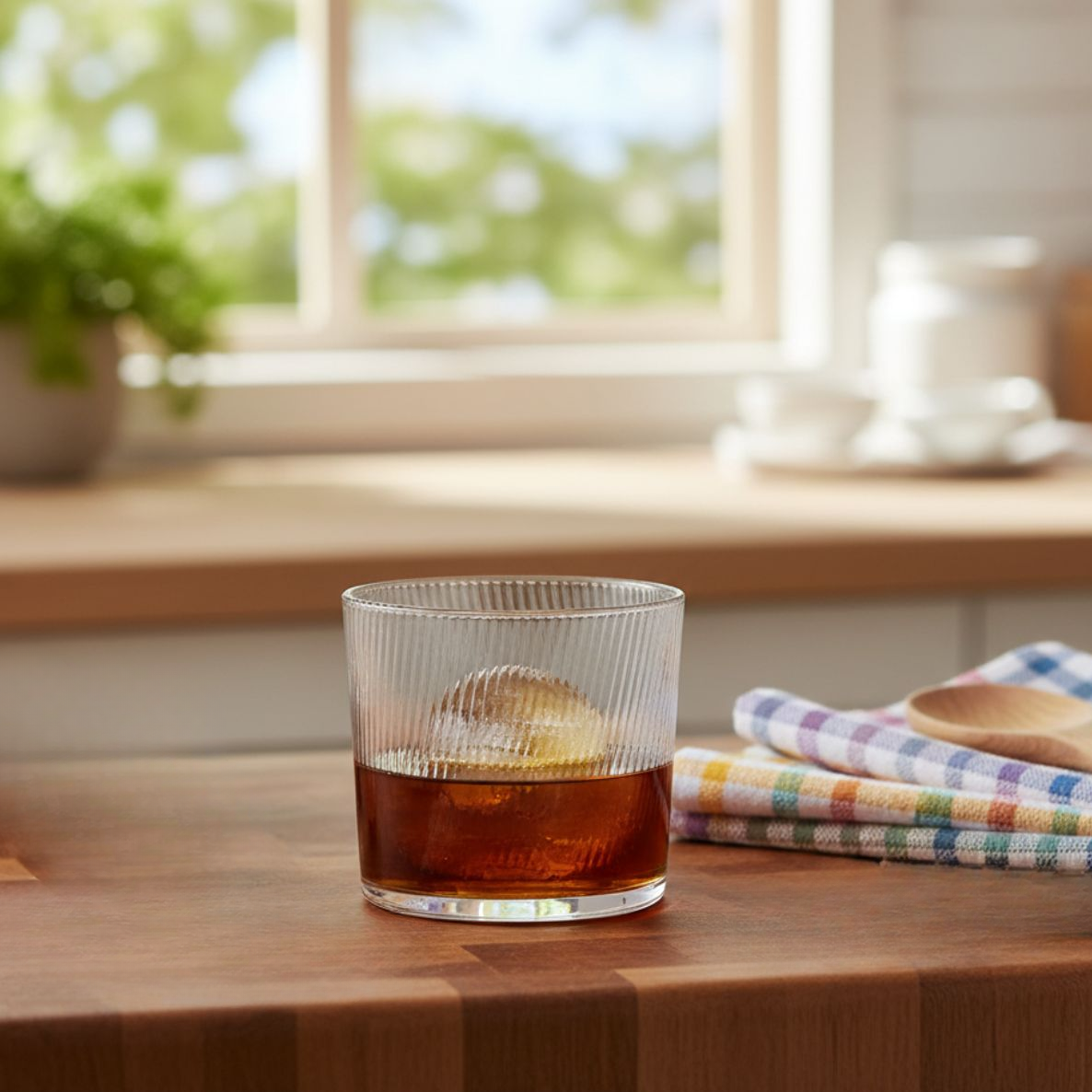 Vaso Some Lines de vidrio con whisky servido en las rocas