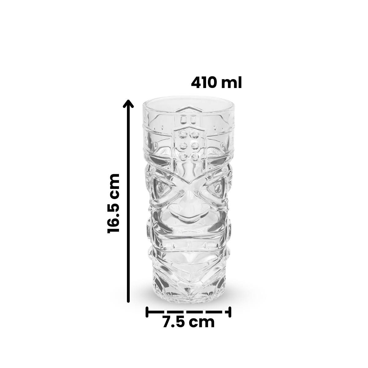 Medidas y capacidad del vaso Tiki Taka Hawaii de vidrio de 410 ml