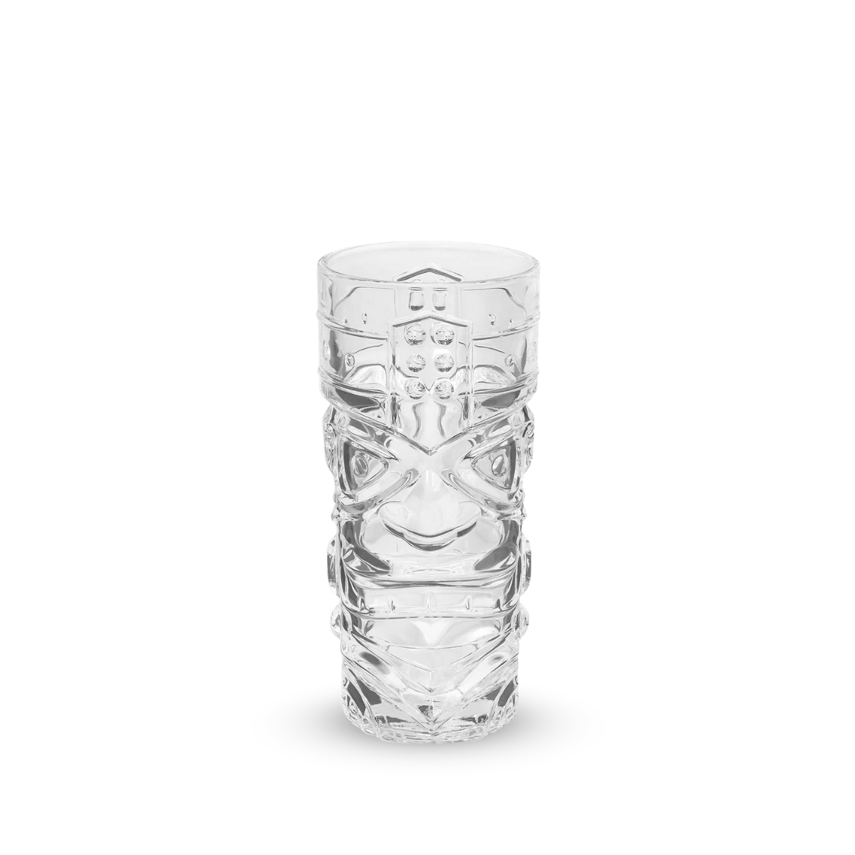 Vaso Tiki Taka Hawaii de vidrio con diseño tiki tropical y relieve decorativo
