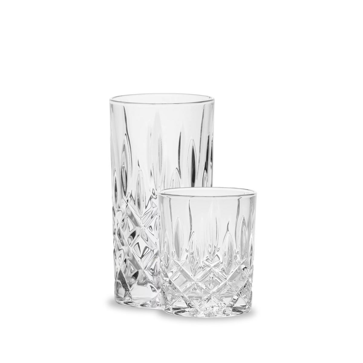 Vasos Eternal de vidrio tipo cortado en formato highball y old fashioned