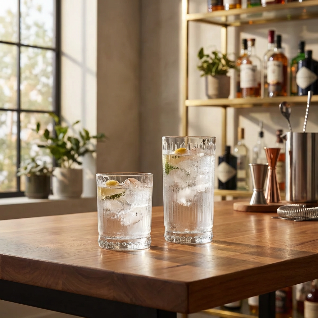 Vasos Galata de vidrio utilizados en barra para refrescos y cócteles