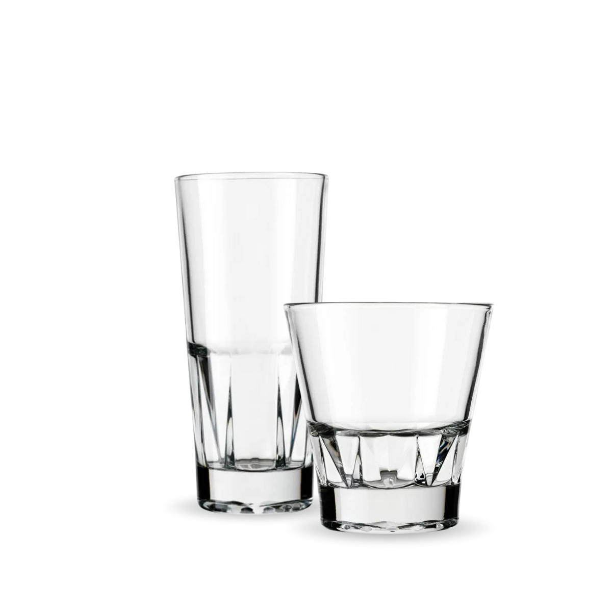 Vasos Gallery de vidrio transparente con diseño cilíndrico en formatos alto y bajo