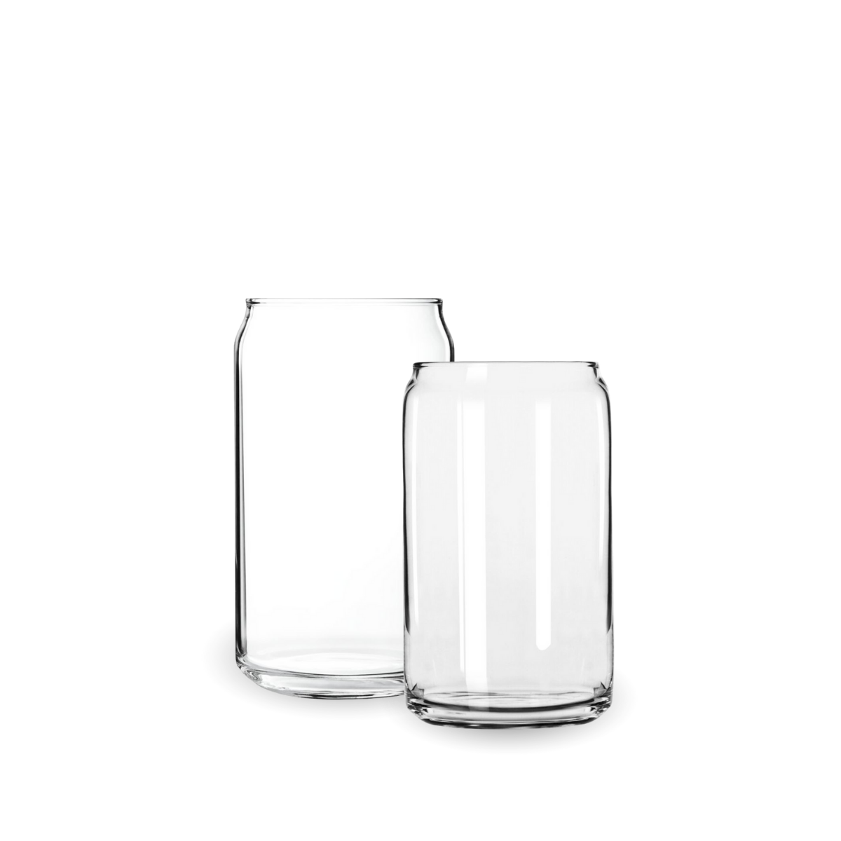 Vasos lata de vidrio Cristar en dos tamaños con diseño transparente estilo lata