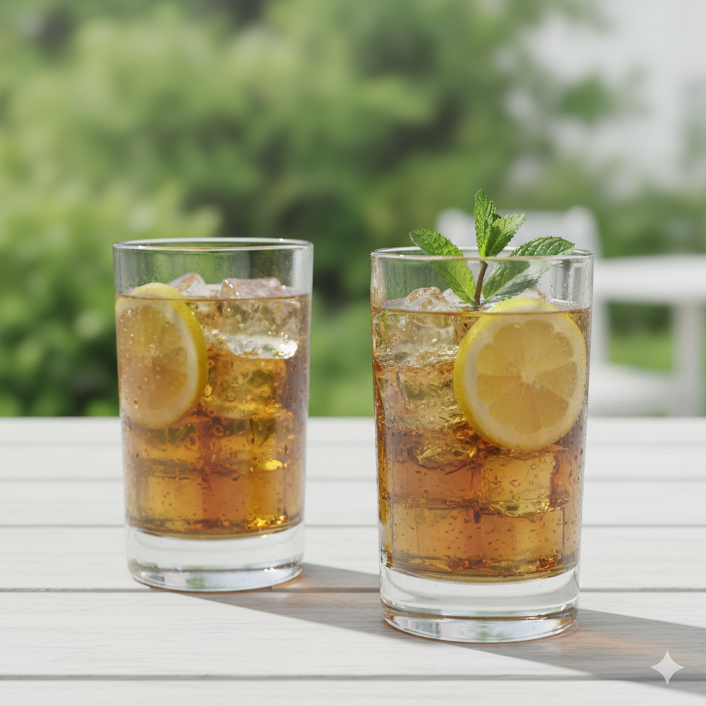 Vasos Lexington de vidrio con bebidas frías y rodajas de limón