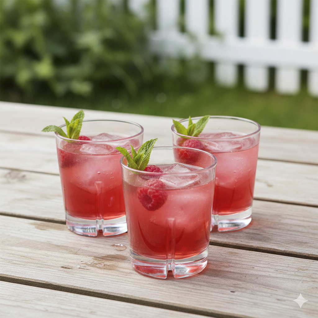 Vasos Look de vidrio con cócteles servidos y decoración fresca