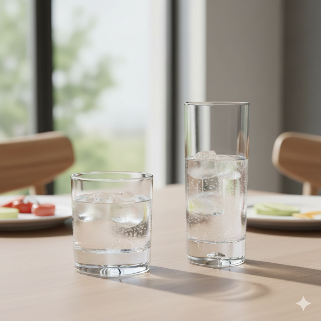 Vasos Malaga de vidrio con base gruesa utilizados en una mesa de hogar