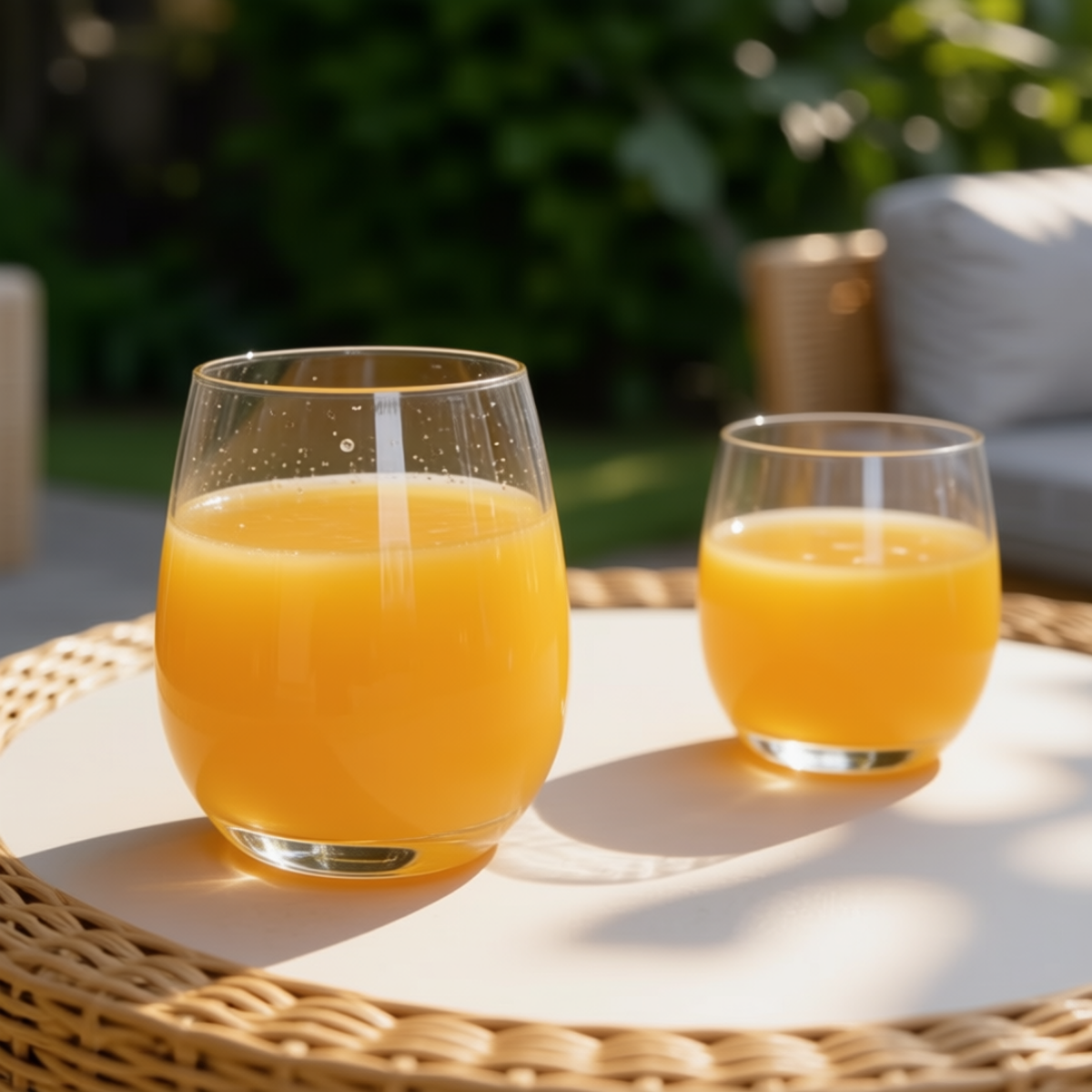 Vasos Napoli de vidrio con jugo servidos para desayuno o comida ligera