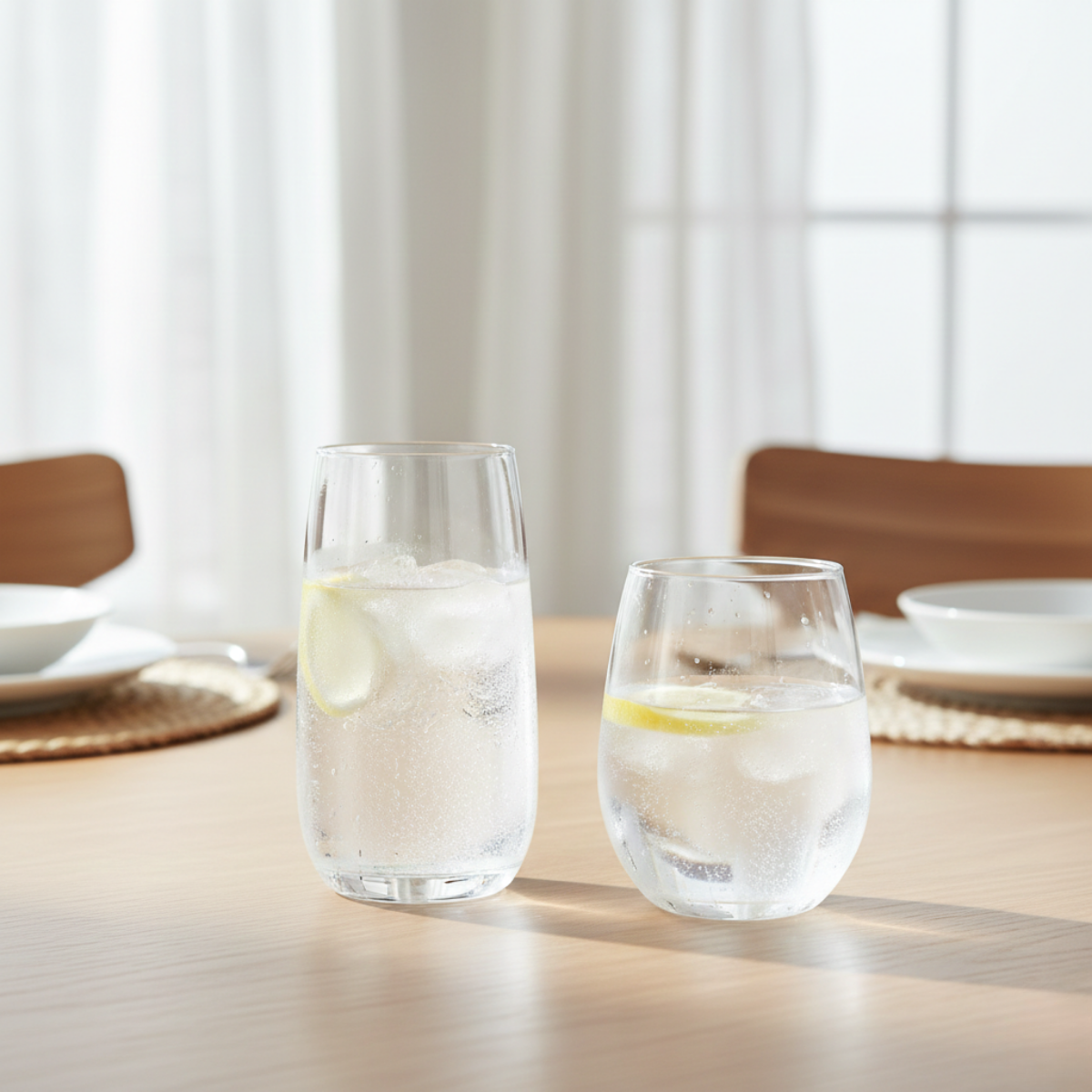Vasos Napoli de vidrio utilizados en una mesa interior para uso diario