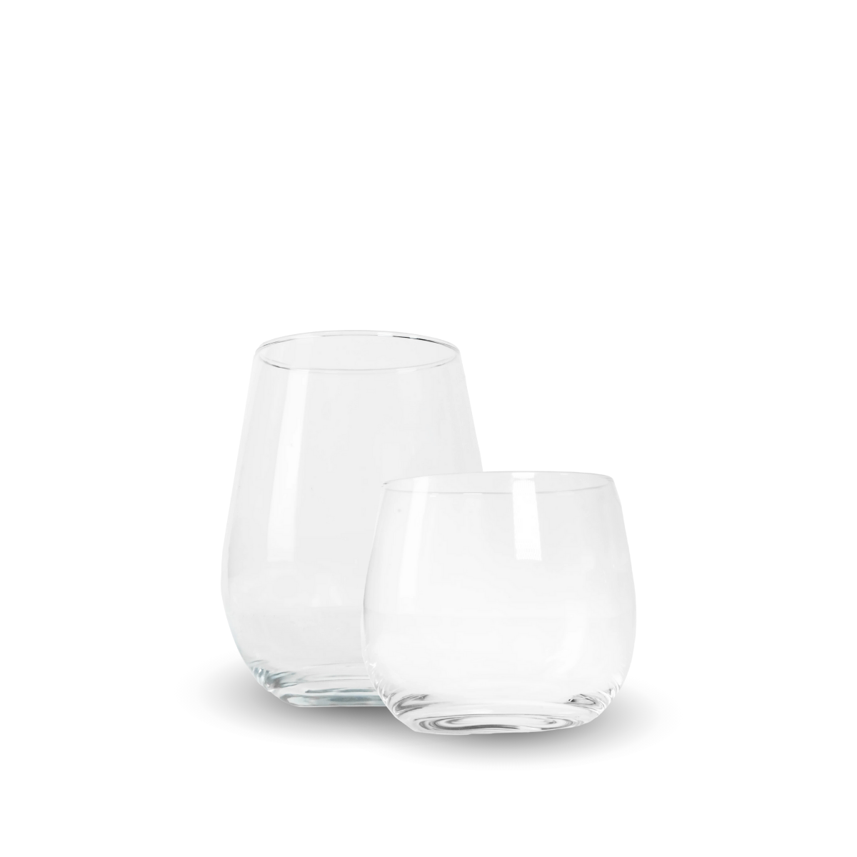 Vasos Napoli de vidrio transparente en dos tamaños con diseño contemporáneo y base sólida