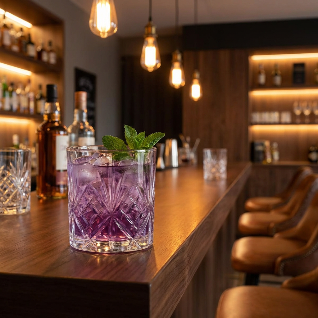 Vasos Old Fashioned Borela en ambiente de bar elegante