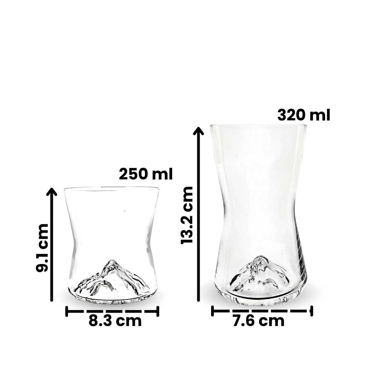 Medidas y capacidades de los vasos Palermo K en 250 ml old fashioned y 320 ml highball